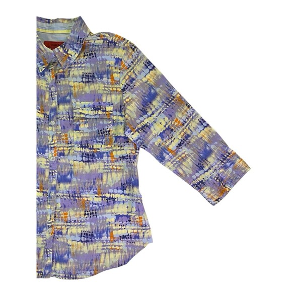 SUNSET RD Womens Button Up Top Size 10 Purple Multicolor Print 3/4 Sleeves - Picture 10 of 10